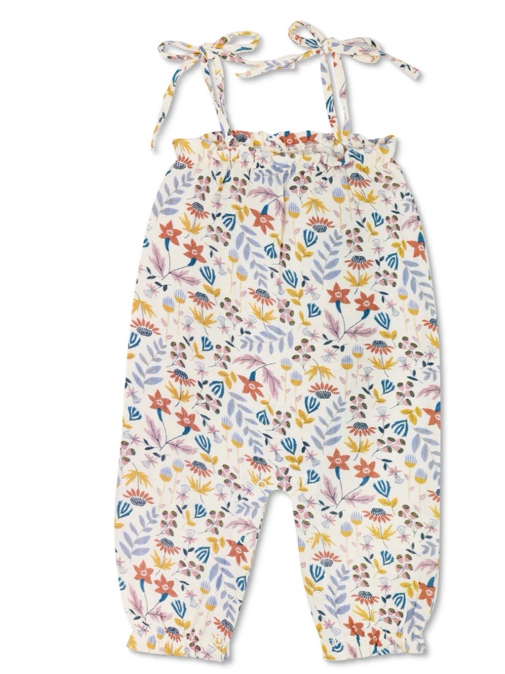 Apple Park Muslin Tie Shoulder Jumpsuit - Earthtone Floral 12-18 mo
